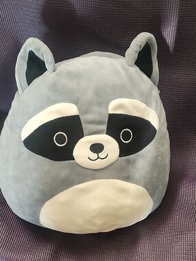 Plush Raccoon Cuddly Pillow - Soft Gray & Cream